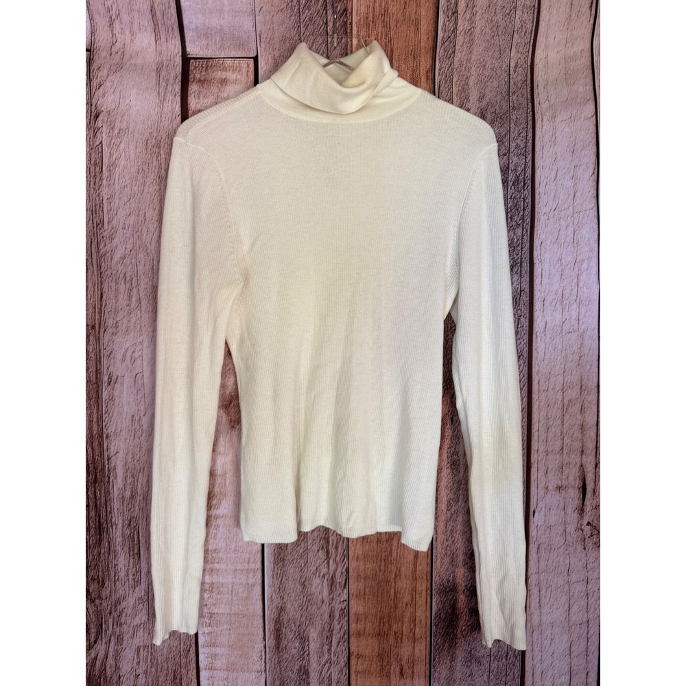 Favorite Daughter Amelia Merino Wool Ribbed Turtleneck Cream Minimalist Size XL